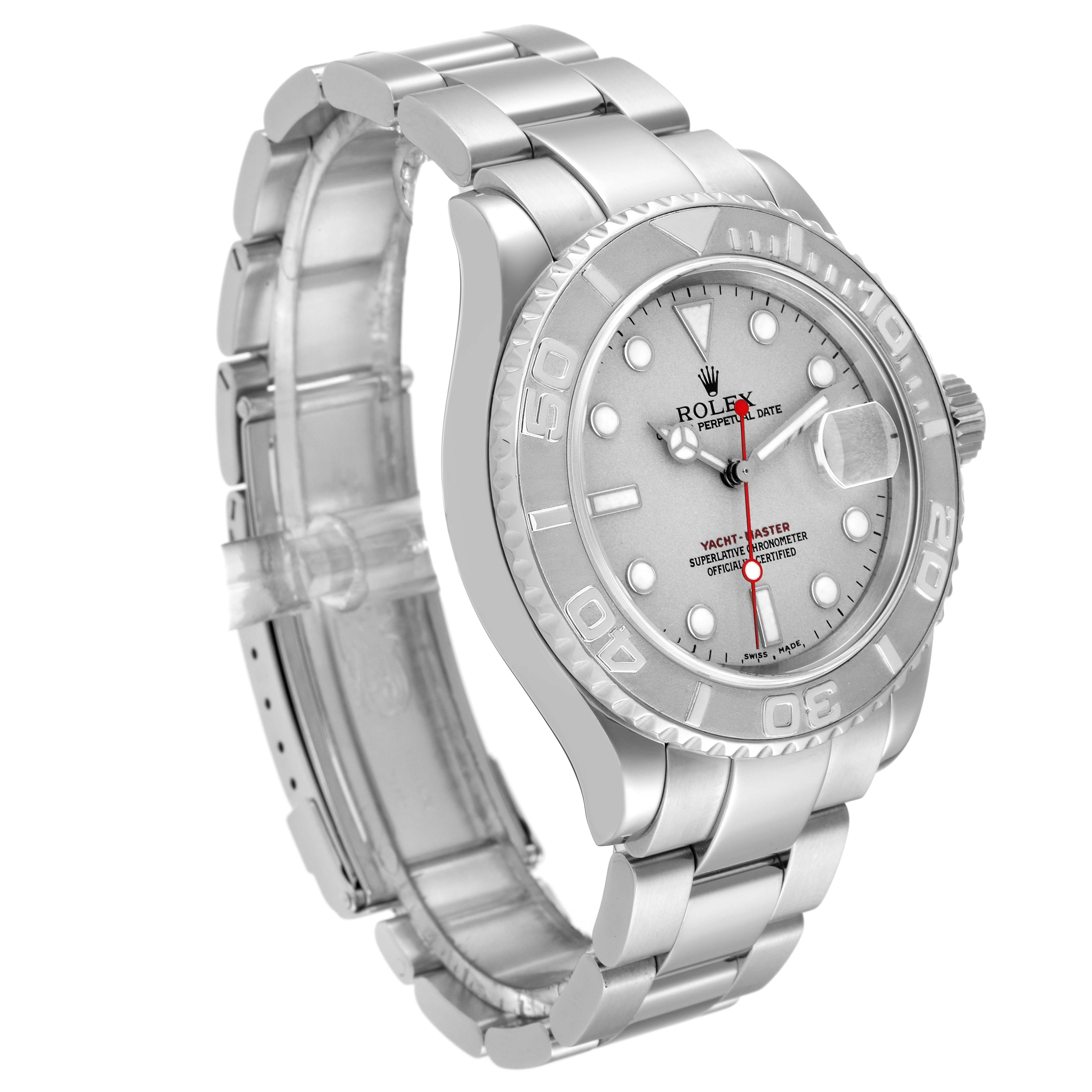Rolex Yachtmaster Steel Platinum Dial Bezel Mens Watch 16622 Box Papers