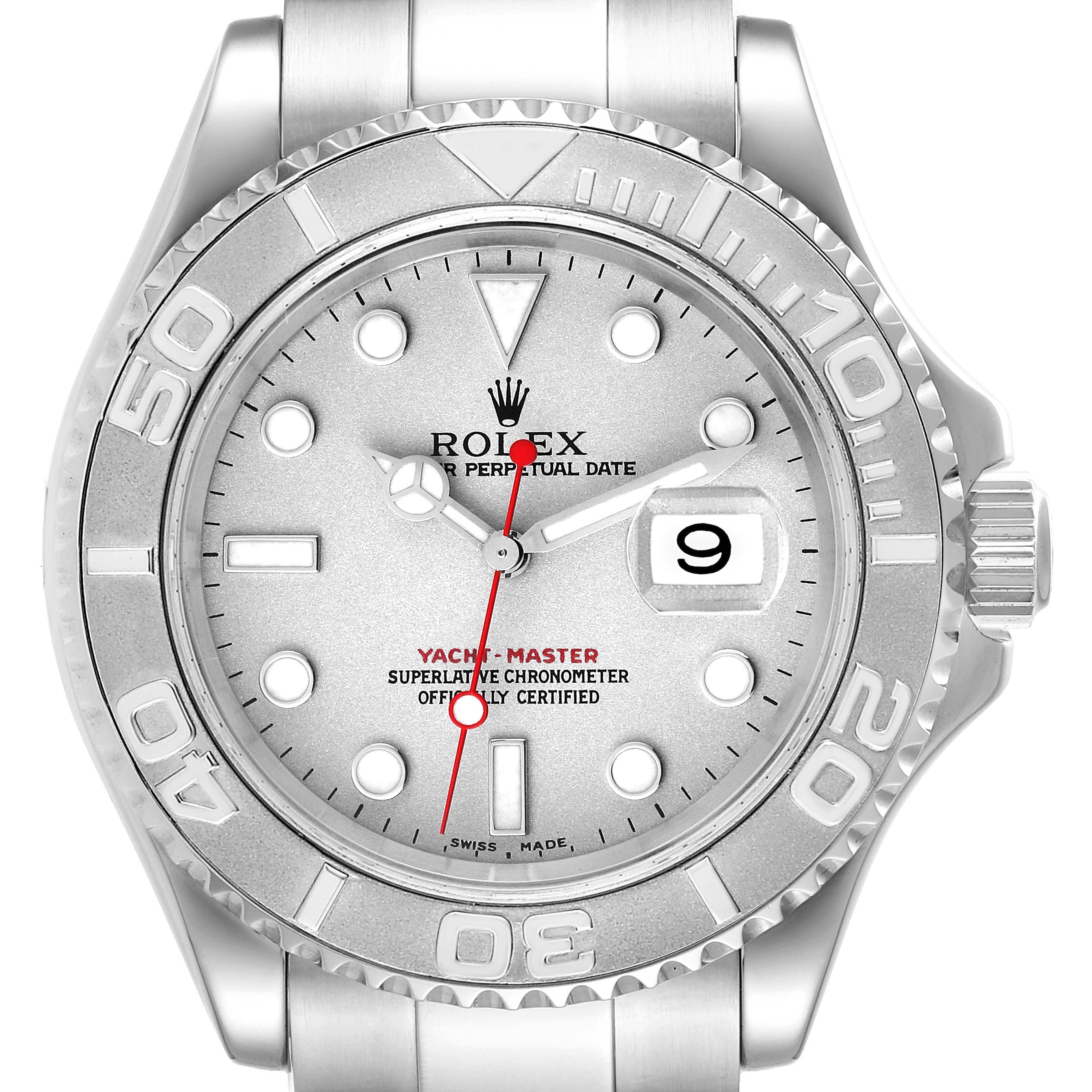 Rolex Yachtmaster Steel Platinum Dial Bezel Mens Watch 16622 Box Papers