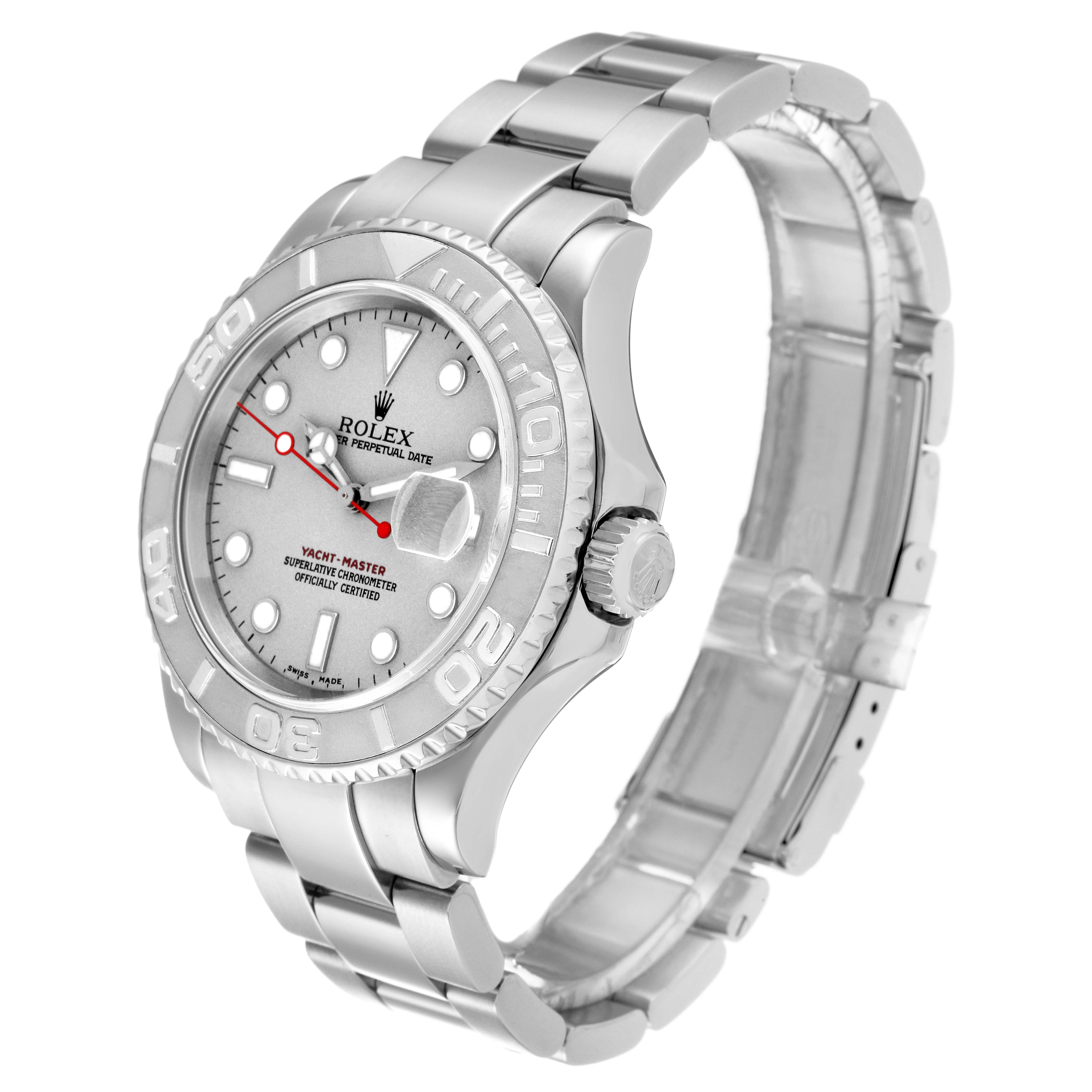 Rolex Yachtmaster Steel Platinum Dial Bezel Mens Watch 16622 Box Papers