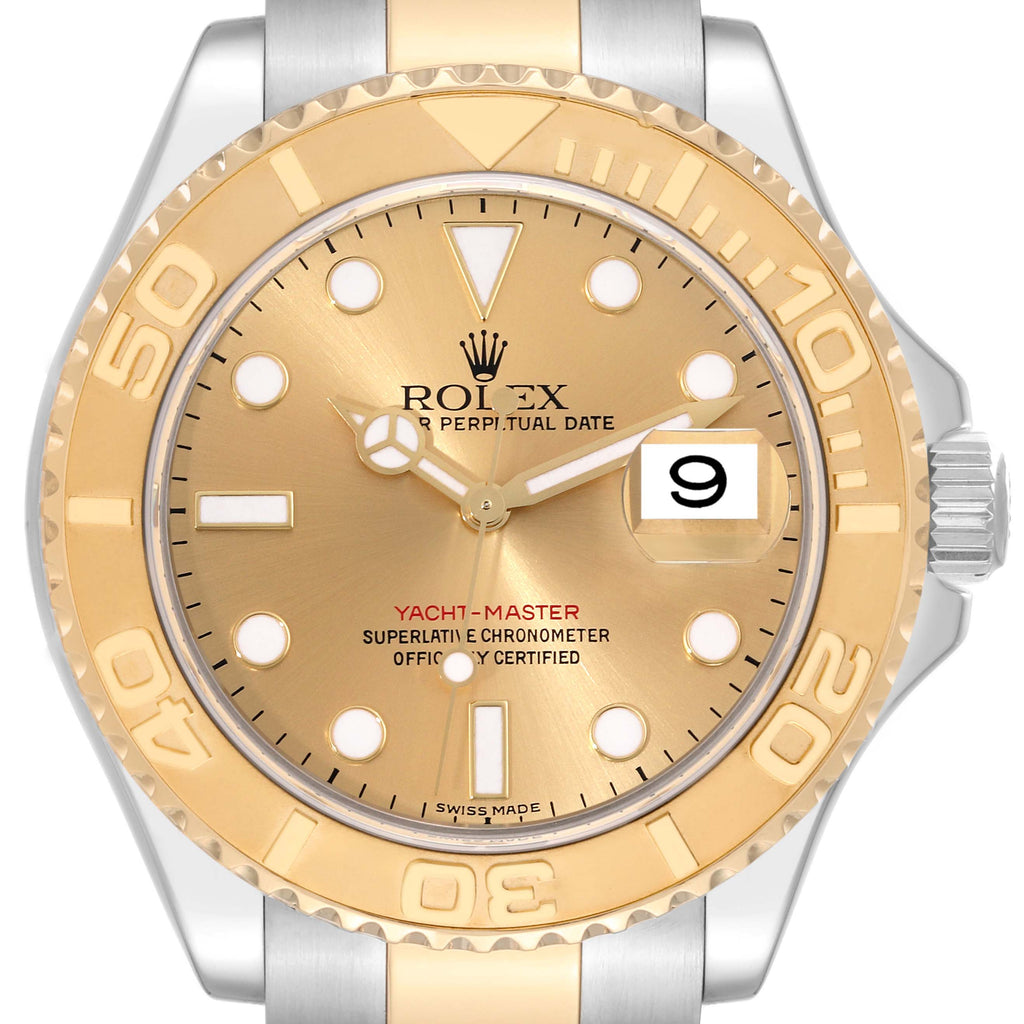Rolex Yachtmaster Steel Yellow Gold Champagne Dial Mens Watch 16623 Box Card