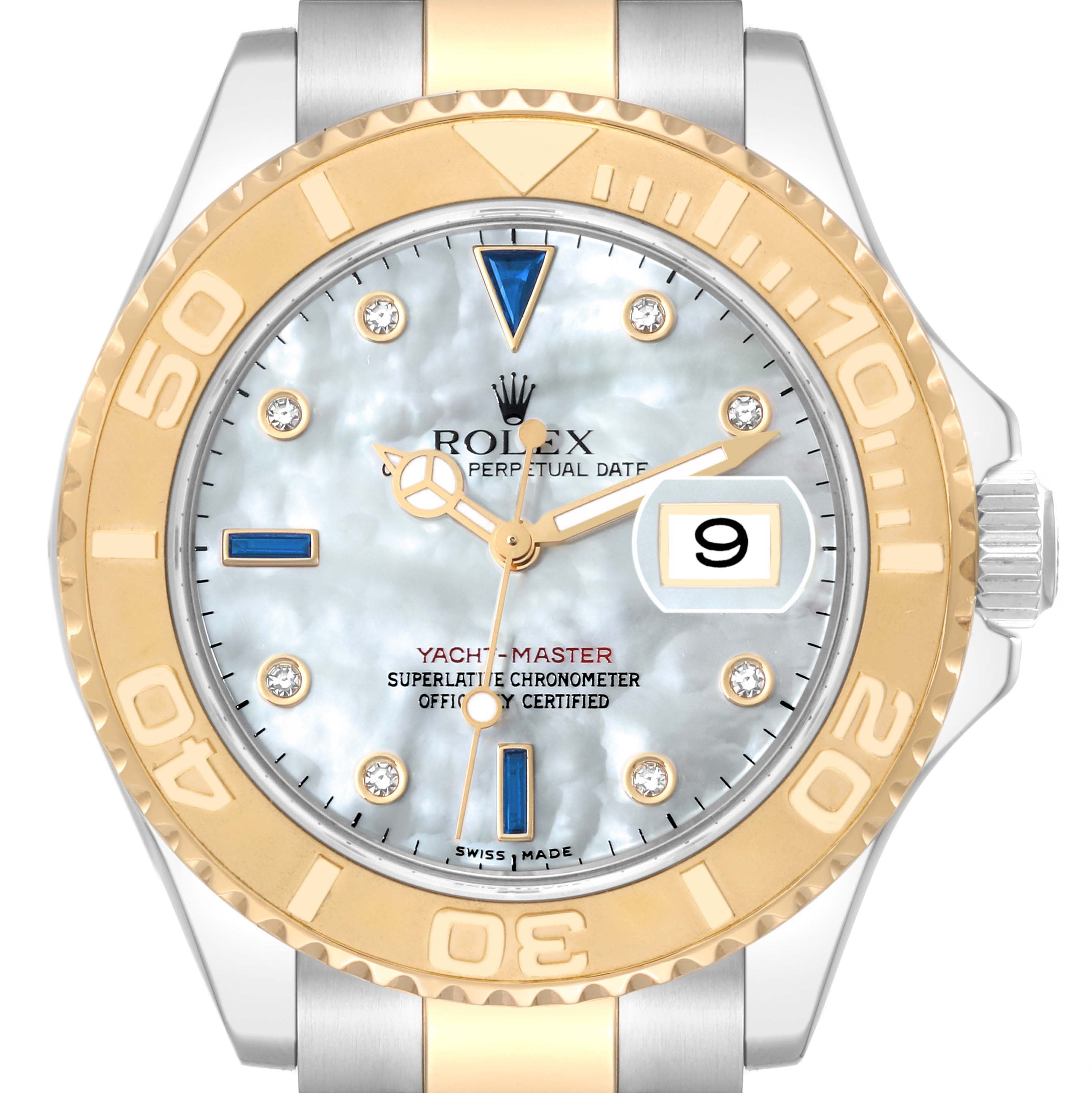 Rolex Yachtmaster Steel Yellow Gold Diamond Sapphire Serti Mens Watch 16623
