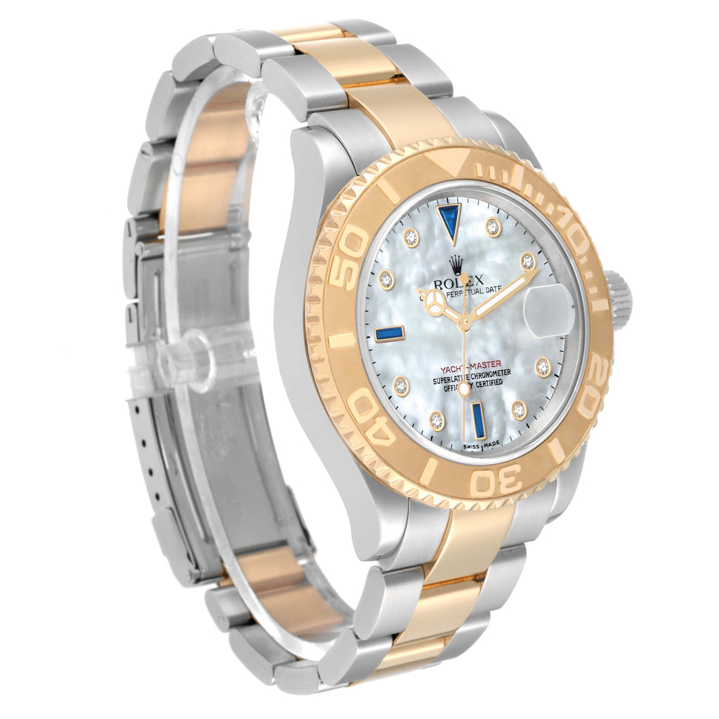 Rolex Yachtmaster Steel Yellow Gold Diamond Sapphire Serti Mens Watch 16623