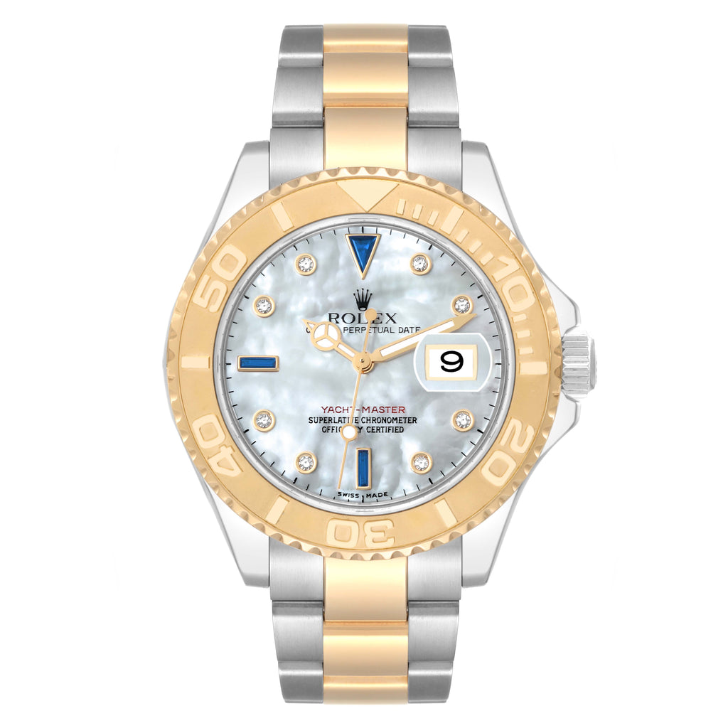 Rolex Yachtmaster Steel Yellow Gold Diamond Sapphire Serti Mens Watch 16623