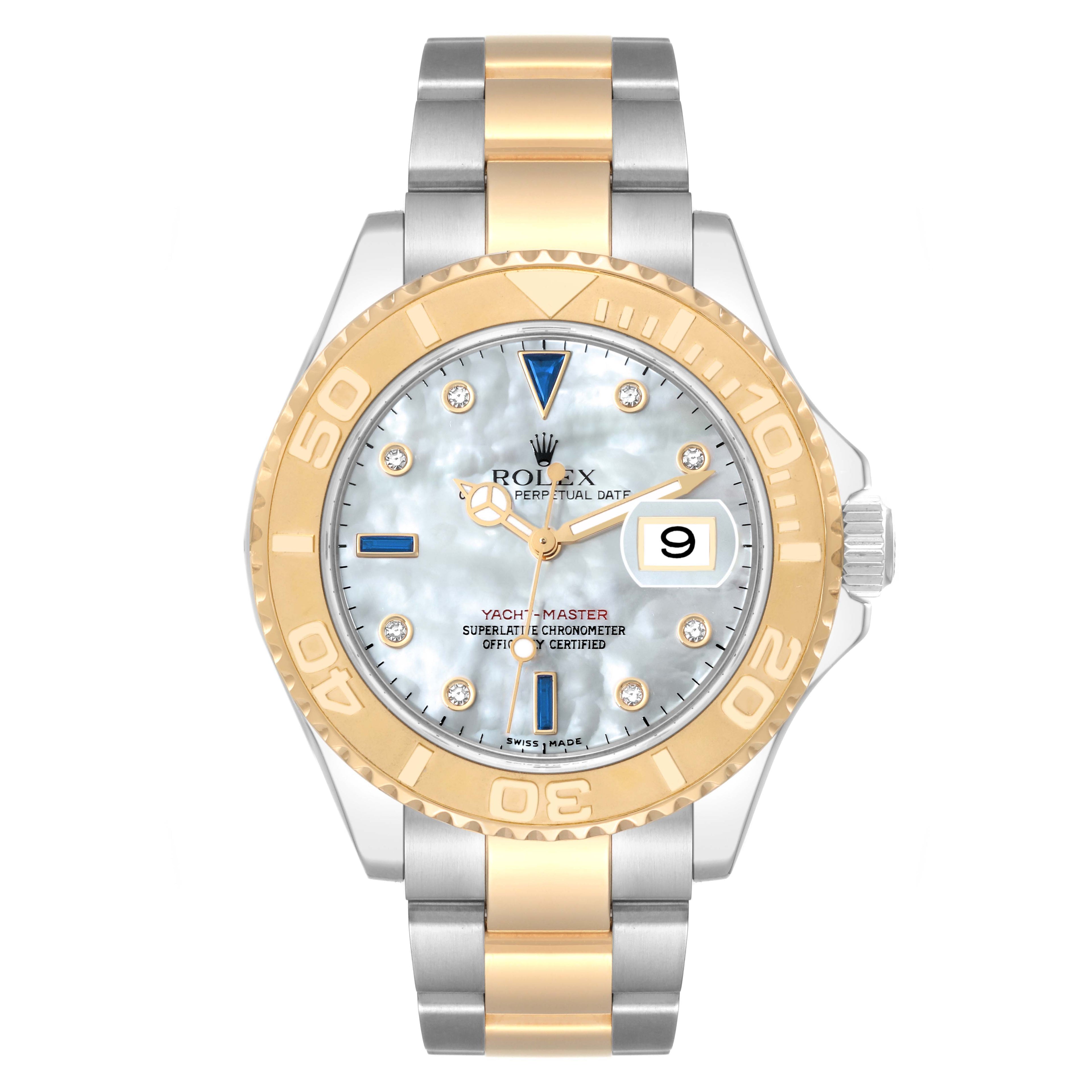 Rolex Yachtmaster Steel Yellow Gold Diamond Sapphire Serti Mens Watch 16623