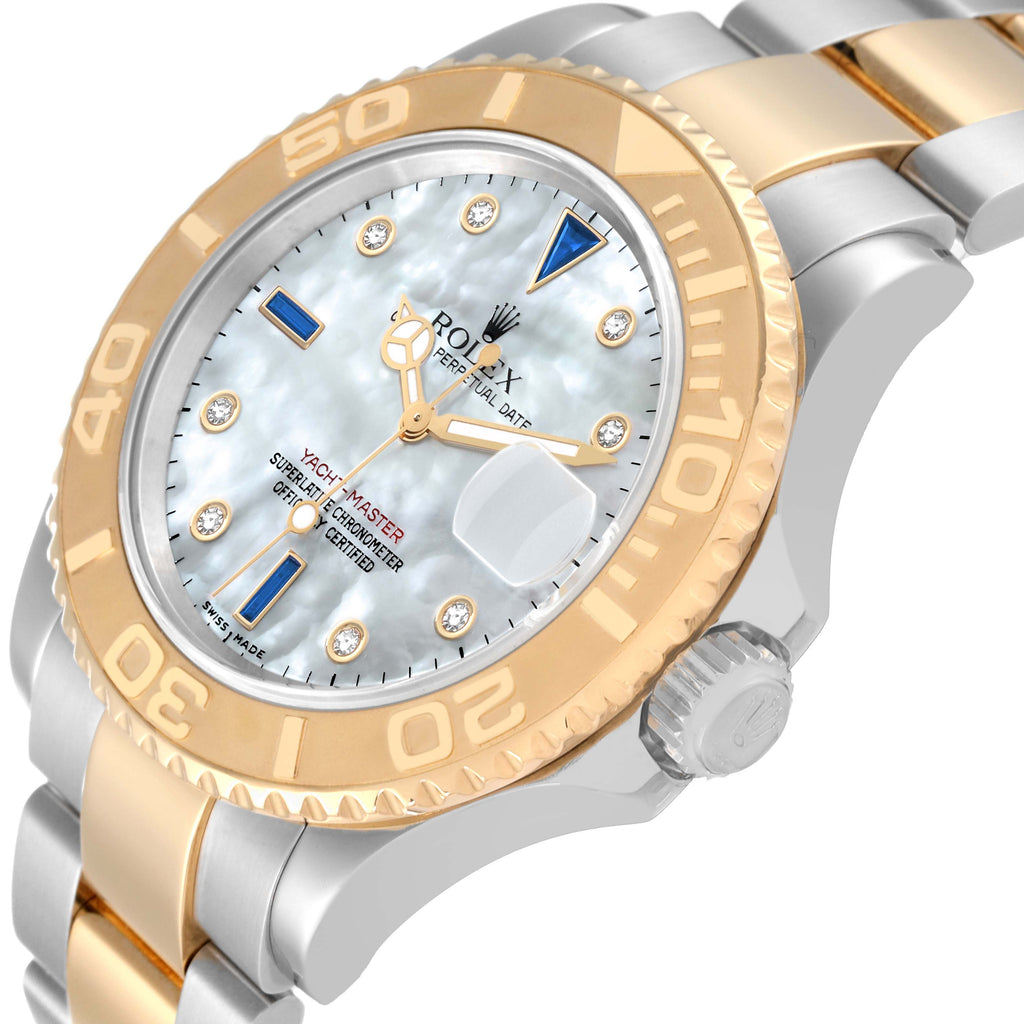 Rolex Yachtmaster Steel Yellow Gold Diamond Sapphire Serti Mens Watch 16623