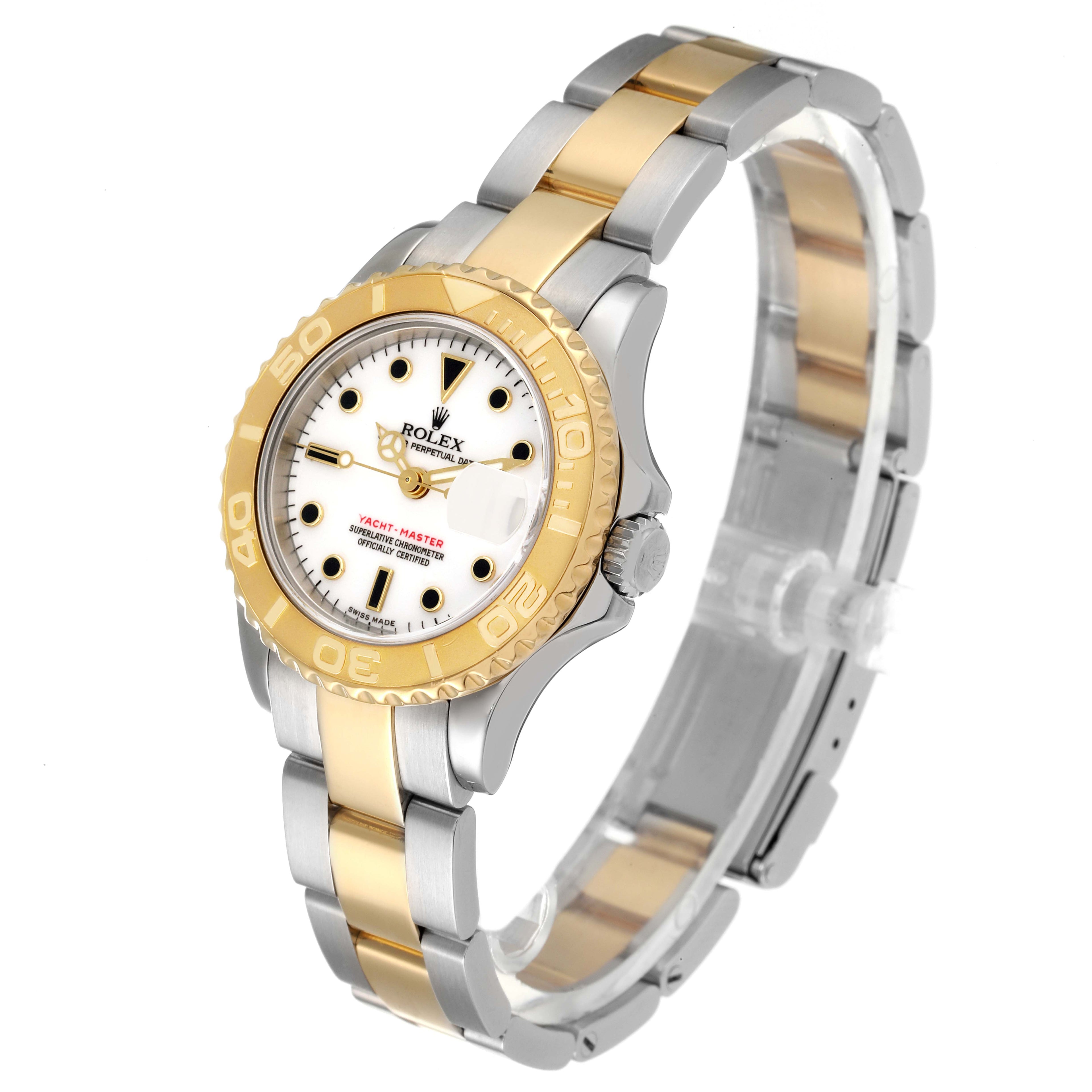 Rolex Yachtmaster White Dial Steel Yellow Gold Ladies Watch 169623 Box Papers