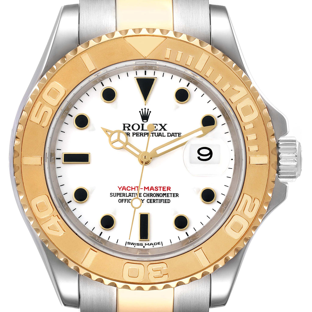Rolex Yachtmaster White Dial Steel Yellow Gold Mens Watch 16623 Box Card