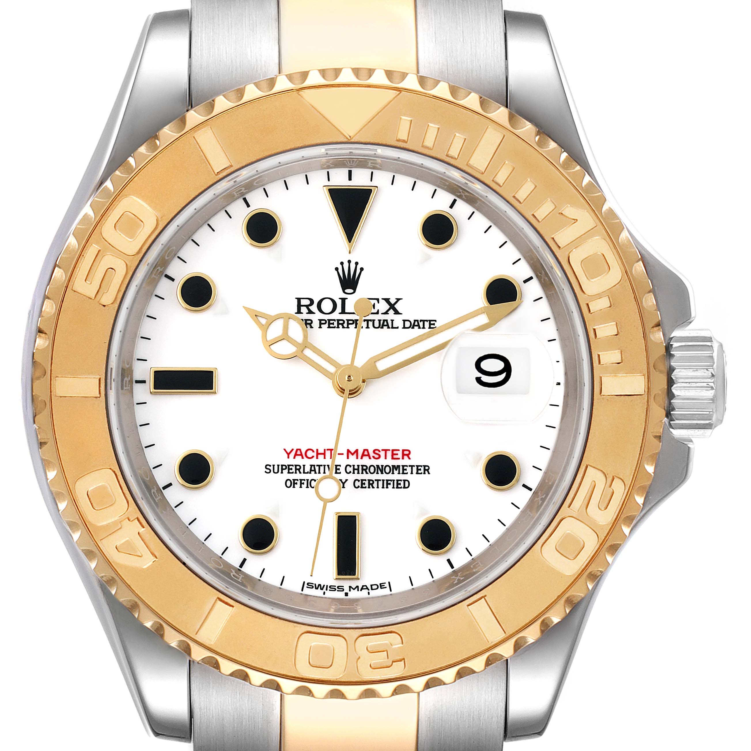 Rolex Yachtmaster White Dial Steel Yellow Gold Mens Watch 16623 Box Card