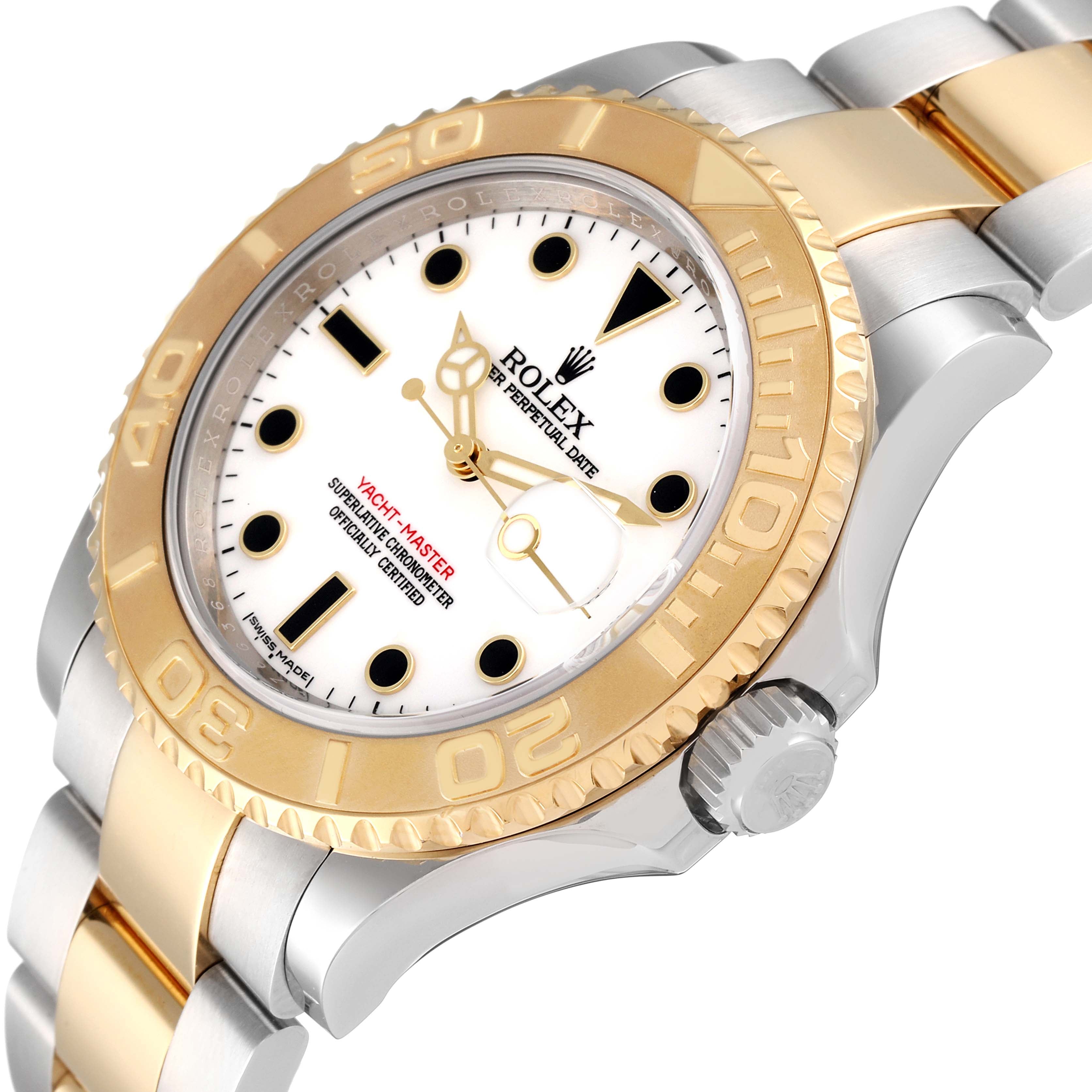 Rolex Yachtmaster White Dial Steel Yellow Gold Mens Watch 16623 Box Card