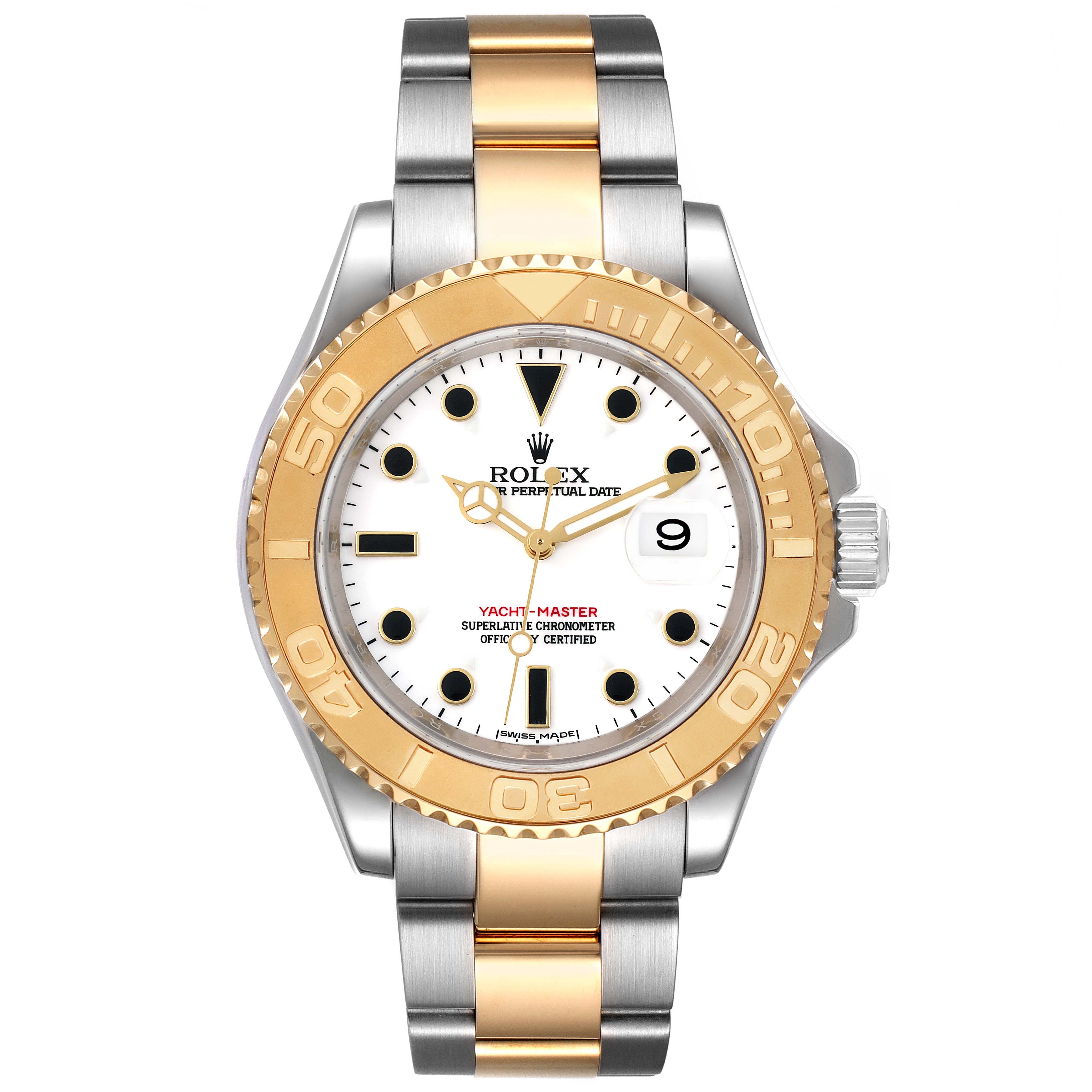 Rolex Yachtmaster White Dial Steel Yellow Gold Mens Watch 16623 Box Card