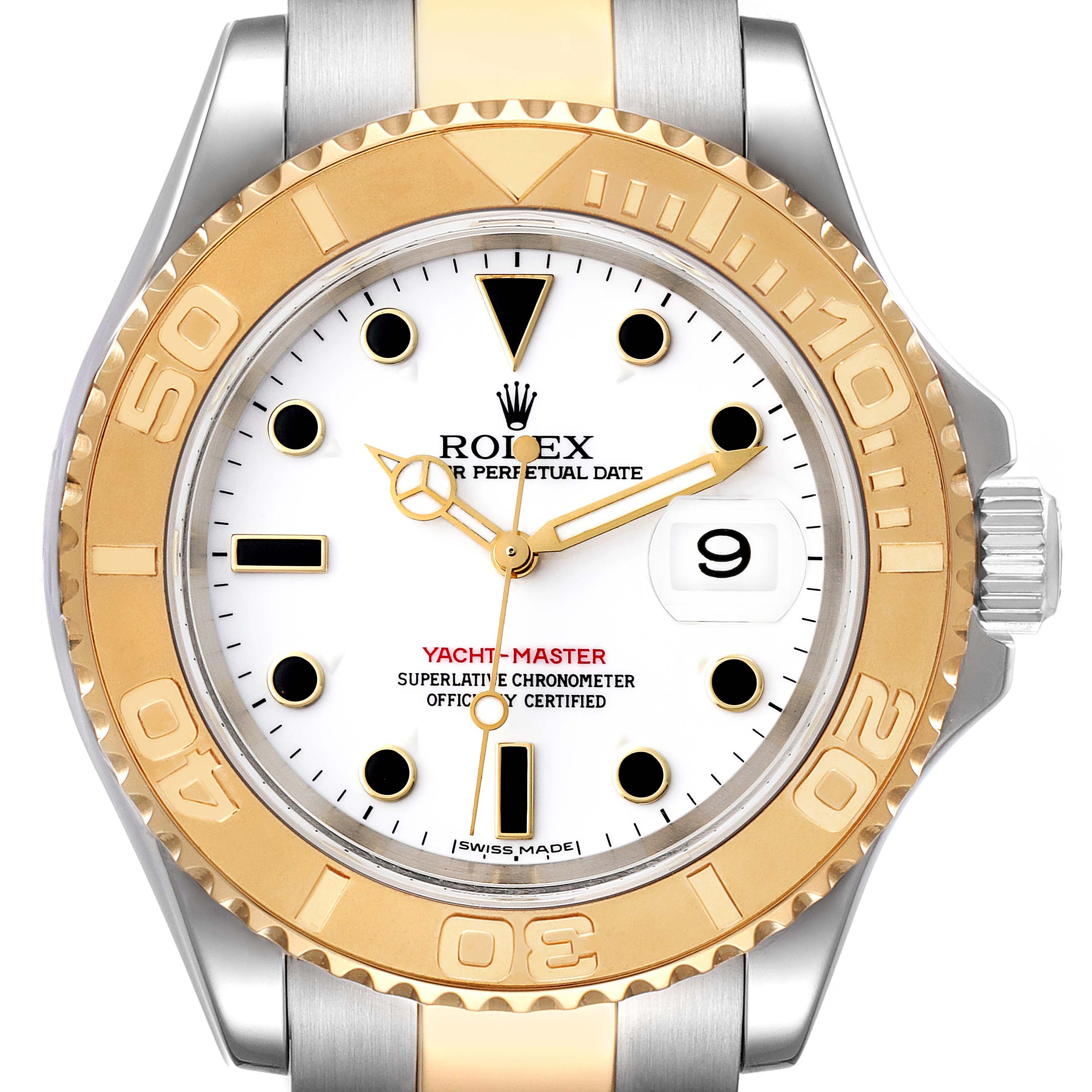 Rolex Yachtmaster White Dial Steel Yellow Gold Mens Watch 16623 Box Papers