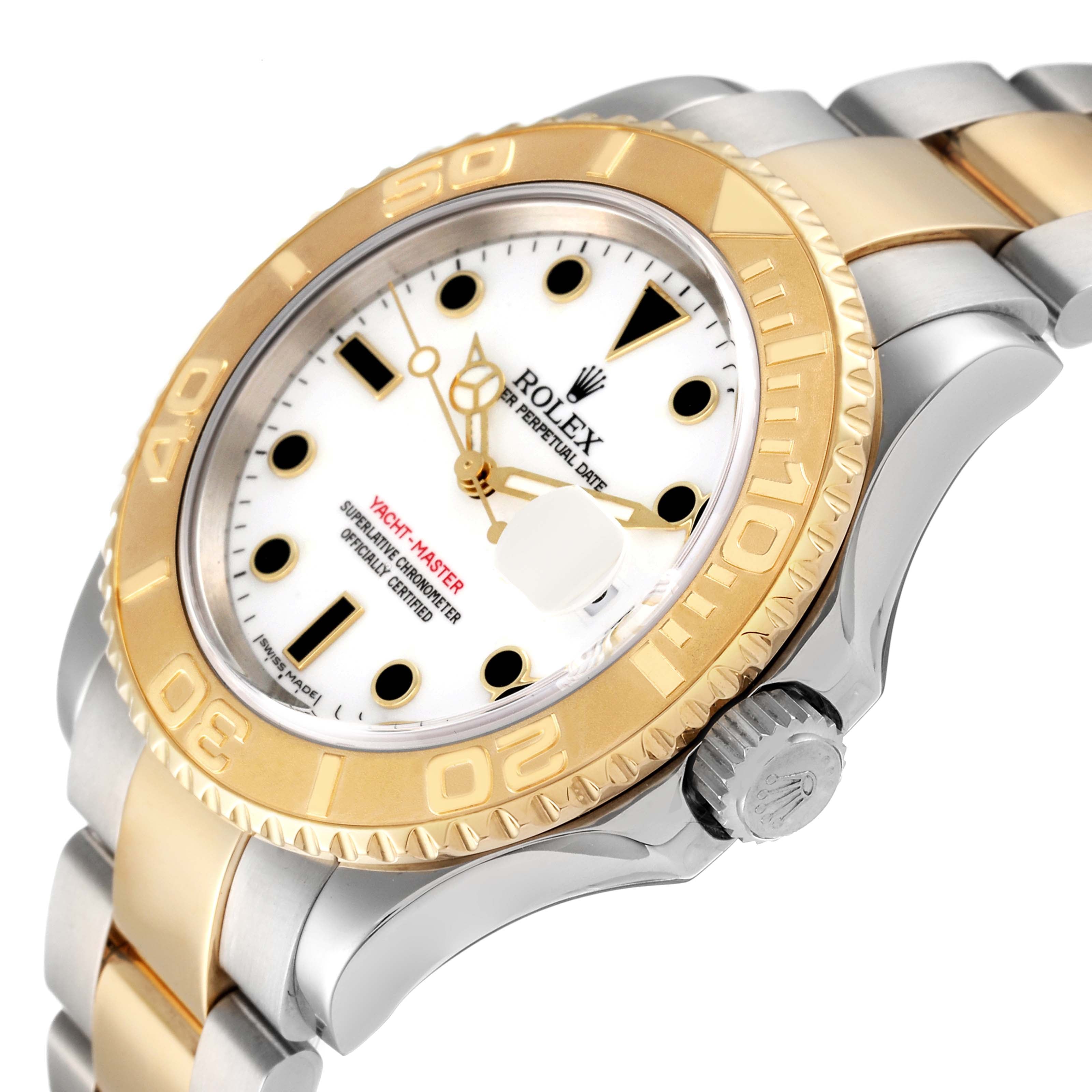 Rolex Yachtmaster White Dial Steel Yellow Gold Mens Watch 16623 Box Papers