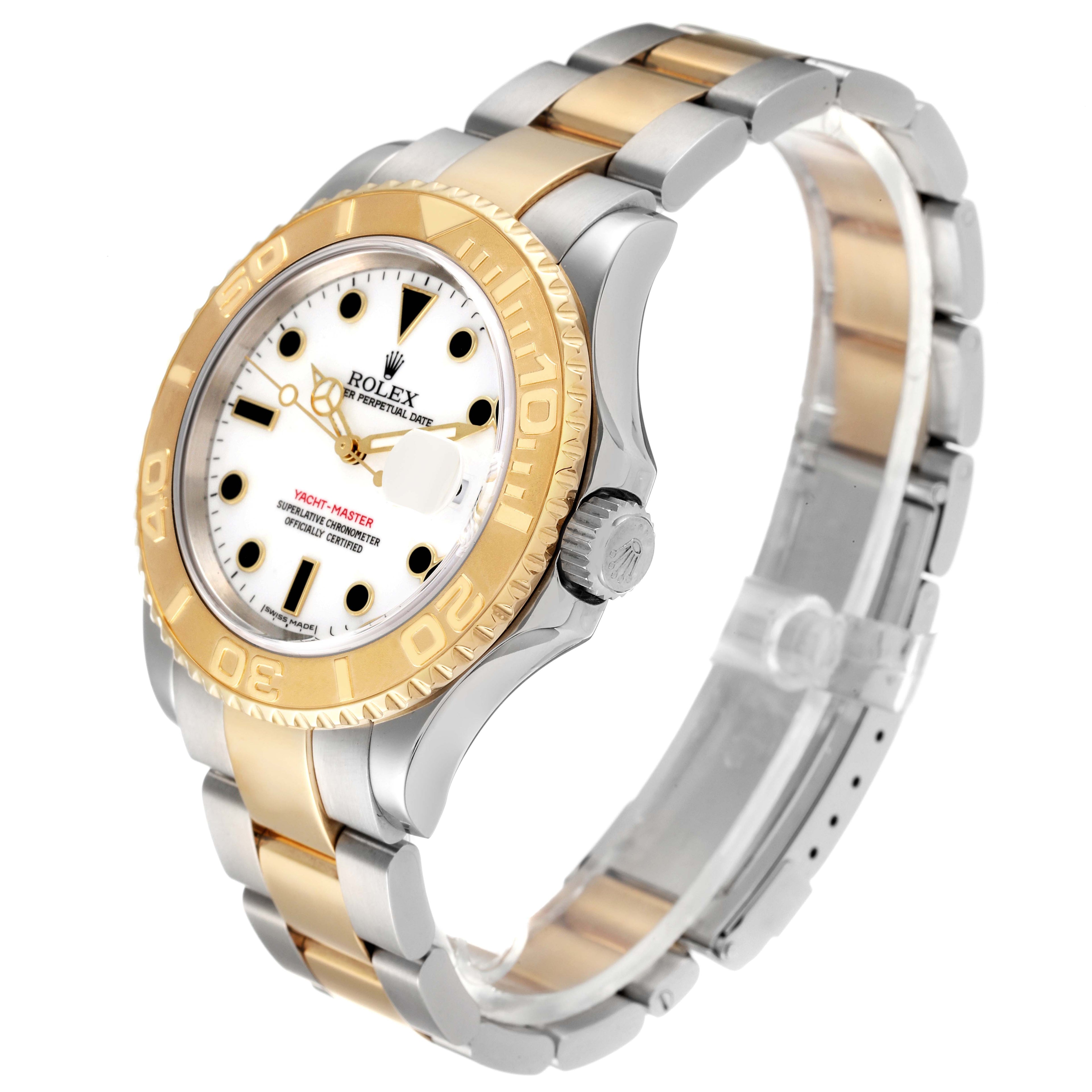 Rolex Yachtmaster White Dial Steel Yellow Gold Mens Watch 16623 Box Papers