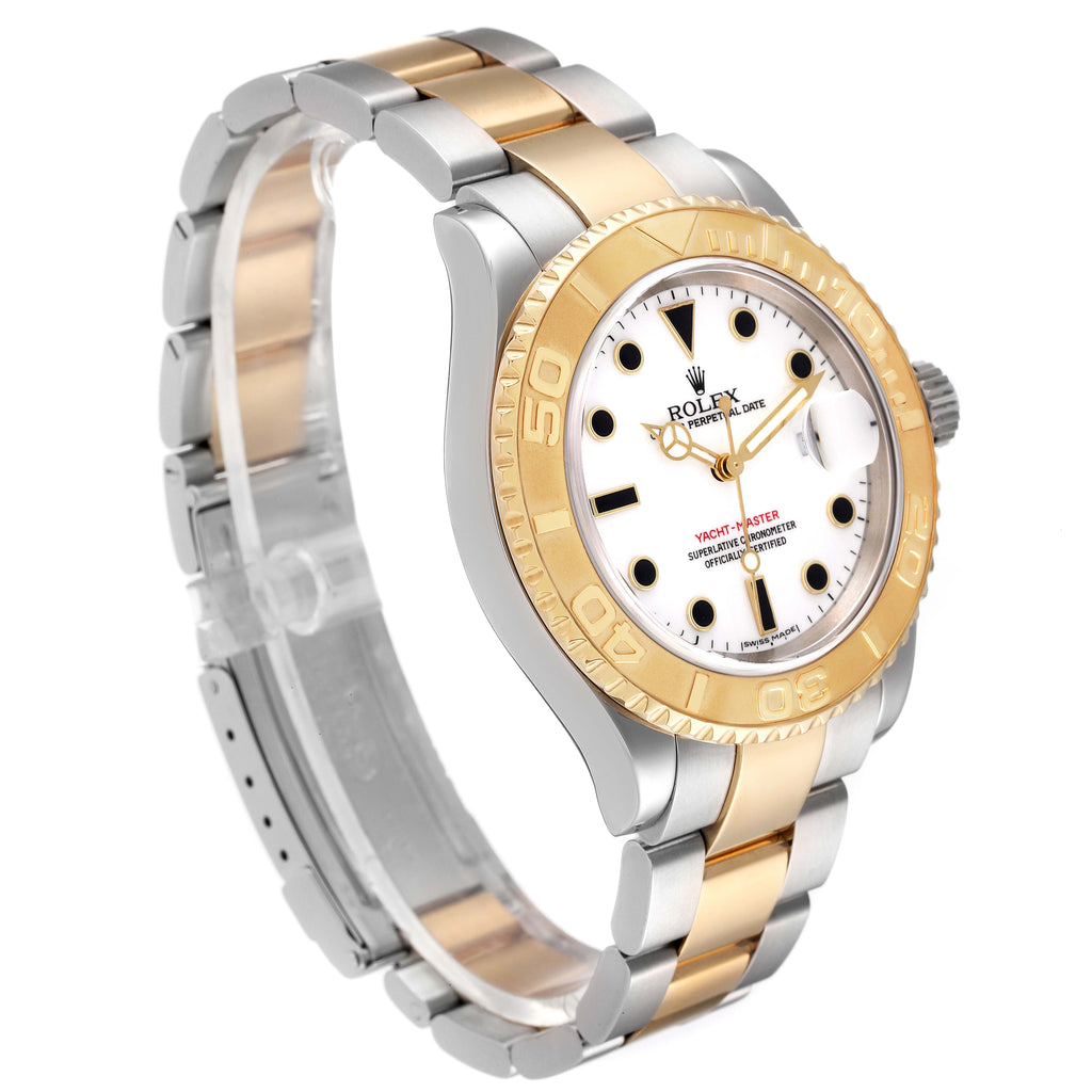 Rolex Yachtmaster White Dial Steel Yellow Gold Mens Watch 16623 Box Papers